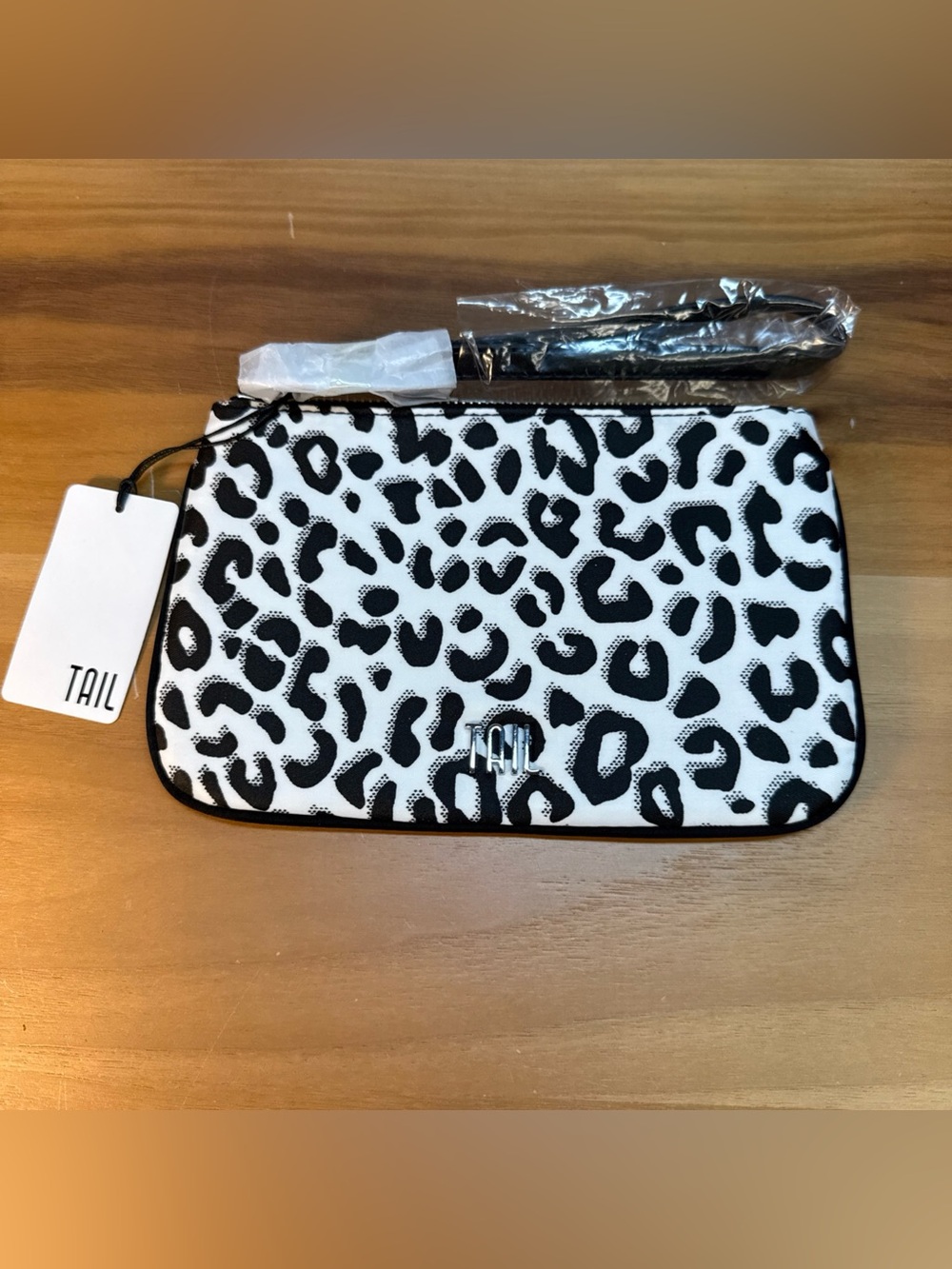 NWT Tail Activewear Wristlet Handbag in Wild Side Print 100% Nylon Black White